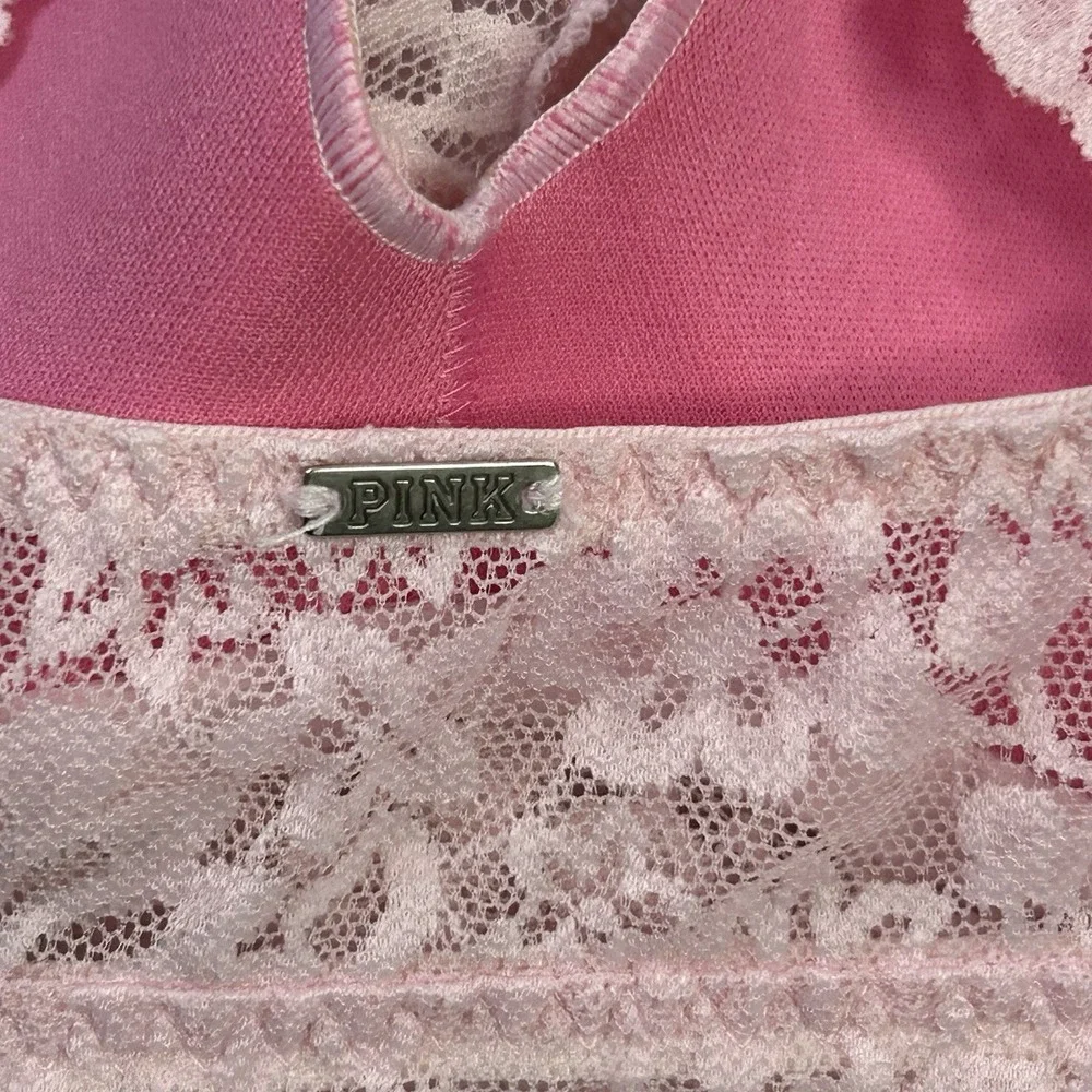 VICTORIA'S SECRET PINK Womens Small Lace Bralette Bra Light Pink Underwire V-day